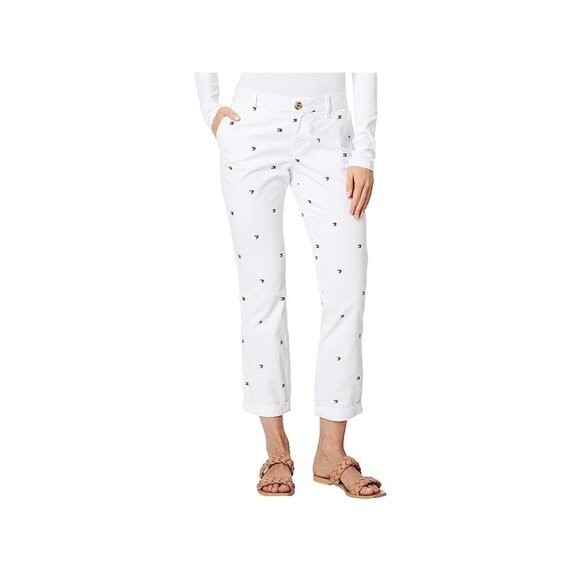 Tommy Hilfiger Women's Hampton Heart Flag Chino Pants White Size 10 MSRP $60 - Picture 1 of 2